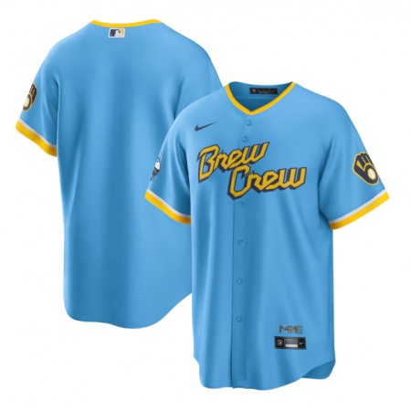 Men's Milwaukee Brewers Blank Powder Blue 2022 City Connect Cool Base Stitched Jersey