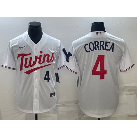 Men's Minnesota Twins #4 Carlos Correa White Cool Base Stitched Jersey