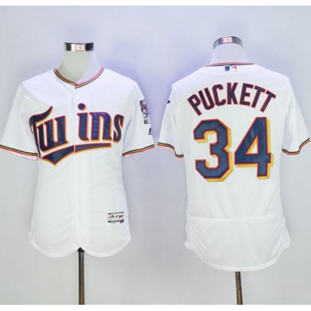 Twins #34 Kirby Puckett White Flexbase Authentic Collection Stitched MLB Jersey