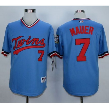 Twins #7 Joe Mauer Light Blue 1984 Turn Back The Clock Stitched MLB Jersey