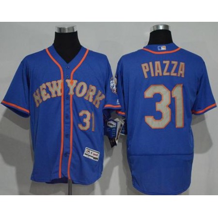 Mets #31 Mike Piazza Blue(Grey NO.) Flexbase Authentic Collection Stitched MLB Jersey