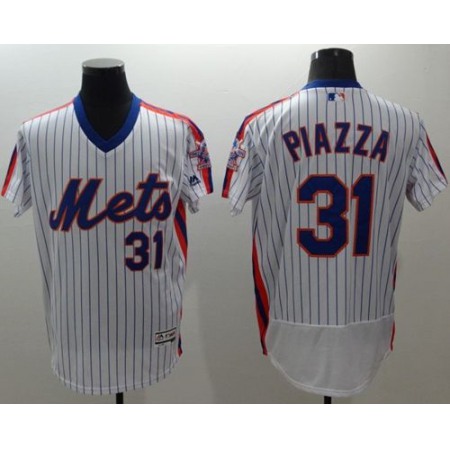 Mets #31 Mike Piazza White(Blue Strip) Flexbase Authentic Collection Alternate Stitched MLB Jersey