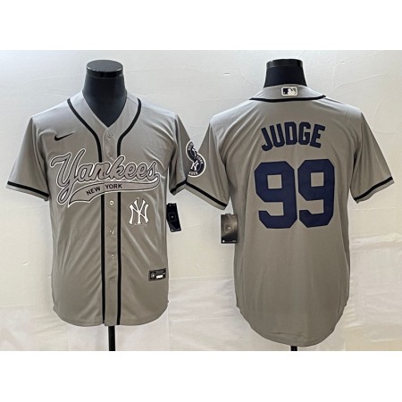 Men's New York Yankees #99 Aaron Judge Gray With Patch Cool Base Stitched Baseball Jersey