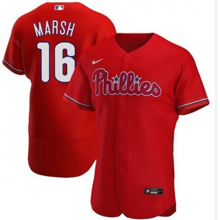 Men's Philadelphia Phillies #16 Brandon Marsh Red Flex Base Stitched Baseball Jersey