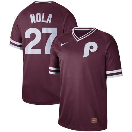 Men's Philadelphia Phillies #27 Aaron Nola Maroon Cooperstown Collection Legend Stitched MLB Jersey