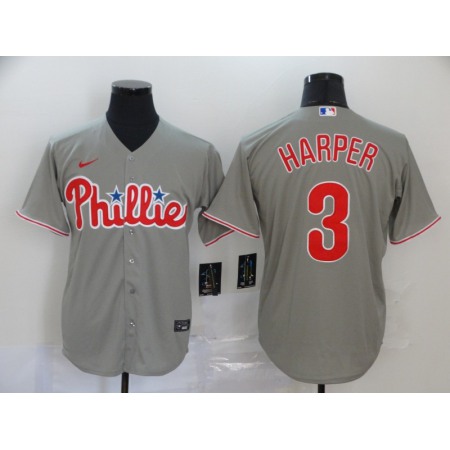 Men's Philadelphia Phillies #3 Bryce Harper 2020 Grey Cool Base Stitched MLB Jersey