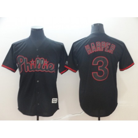 Men's Philadelphia Phillies #3 Bryce Harper Black Shadow Cool Base Stitched MLB Jersey