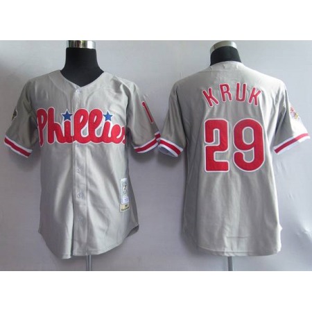 Mitchell and Ness Phillies #29 John Kruk Grey Stitched Throwback MLB Jersey