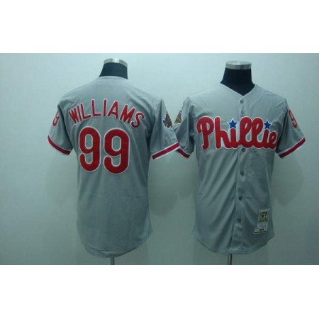 Mitchell and Ness Phillies #99 Mitch Williams Stitched Grey Throwback MLB Jersey