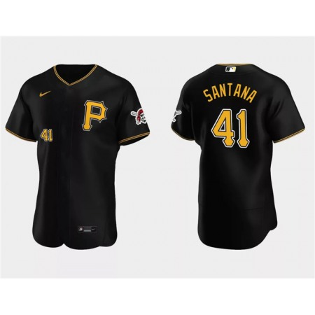 Men's Pittsburgh Pirates #41 Carlos Santana Black Flex Base Stitched Baseball Jersey