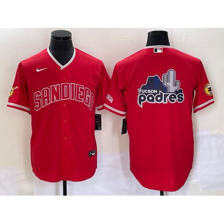 Men's San Diego Padres Red Team Big Logo Cool Base With Patch Stitched Baseball Jersey