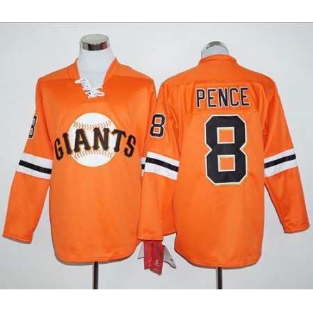 Giants #8 Hunter Pence Orange Long Sleeve Stitched MLB Jersey