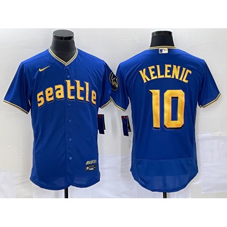 Men's Seattle Mariners #10 Jarred Kelenic Royal 2023 City Connect Flex Base Stitched Jersey