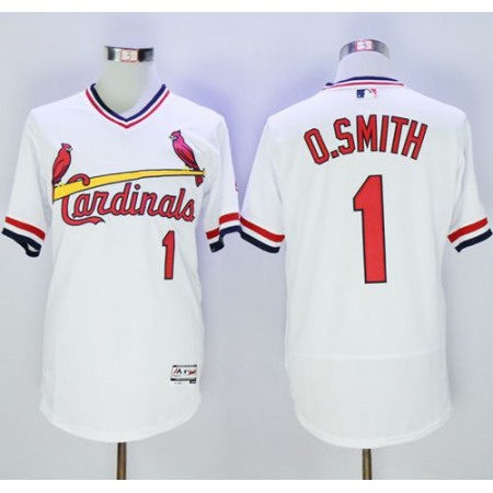 Cardinals #1 Ozzie Smith White Flexbase Authentic Collection Cooperstown Stitched MLB Jersey