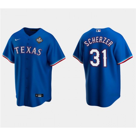 Men's Texas Rangers #31 Max Scherzer Royal 2023 World Series Stitched Baseball Jersey