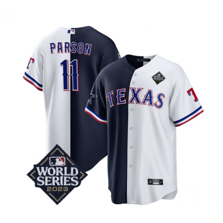 Men's Texas Rangers & Cowboys #11 Micah Parsons Navy/White Splite 2023 World Series Splite Stitched Baseball Jersey