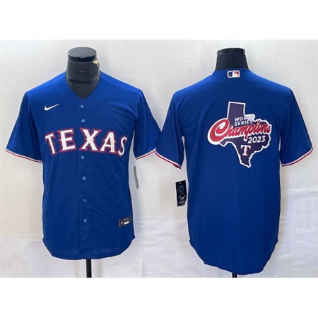 Men's Texas Rangers Royal 2023 World Series Champions Big Logo Cool Base Stitched Baseball Jersey