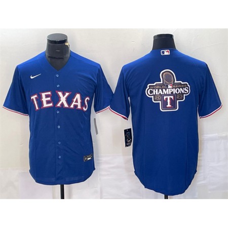 Men's Texas Rangers Royal 2023 World Series Champions Big Logo Cool Base Stitched Baseball Jersey