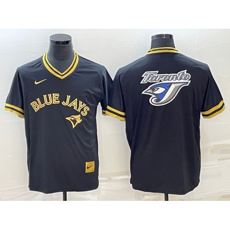 Men's Toronto Blue Jays Black Gold Team Big Logo Cool Base Stitched Baseball Jersey