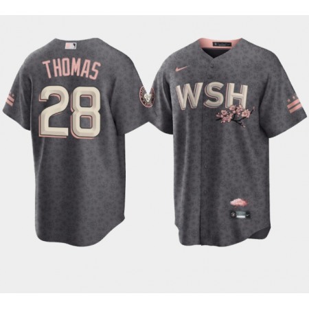 Men's Washington Nationals #28 Lane Thomas 2022 Grey City Connect Cherry Blossom Cool Base Stitched Jersey