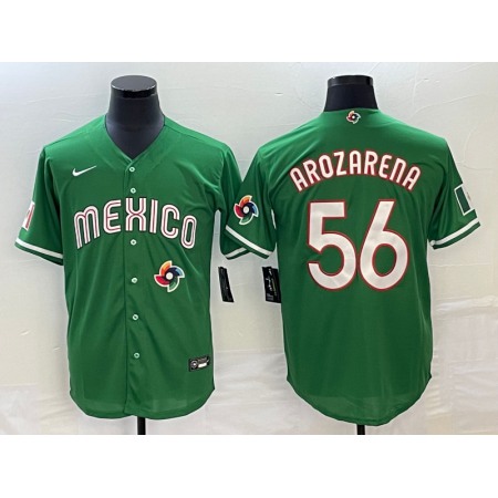 Men's Mexico Baseball #56 Randy Arozarena 2023 Green World Baseball Classic With Patch Stitched Jersey