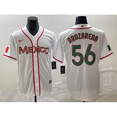 Men's Mexico Baseball #56 Randy Arozarena 2023 White World Baseball Classic Stitched Jersey