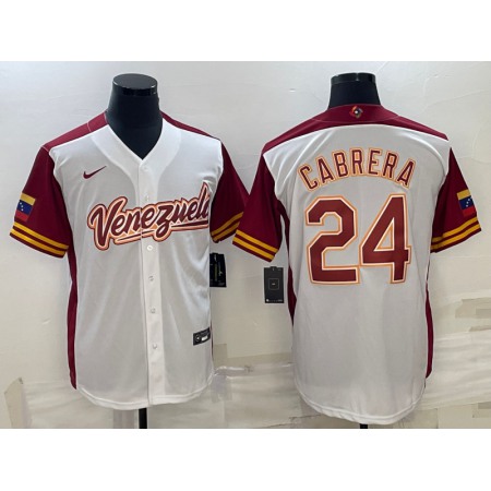 Men's Venezuela Baseball #24 Miguel Cabrera 2023 White World Baseball Classic Stitched Jersey