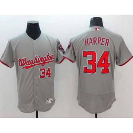 Nationals #34 Bryce Harper Grey Flexbase Authentic Collection Stitched MLB Jersey