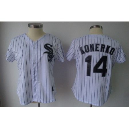 White Sox #14 Paul Konerko White With Black Strip Women's Fashion Stitched MLB Jersey