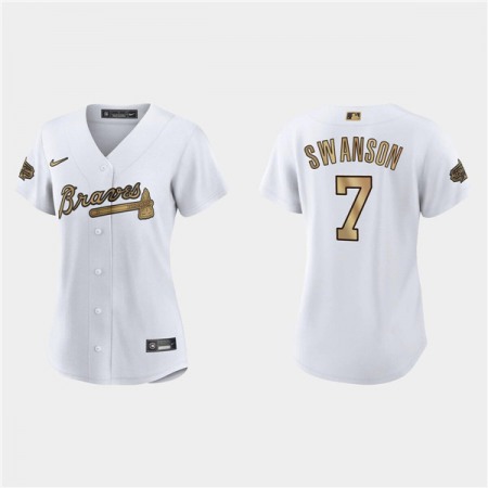 Women's Atlanta Braves #7 Dansby Swanson 2022 All-Star White Stitched Baseball Jersey(Run Small)