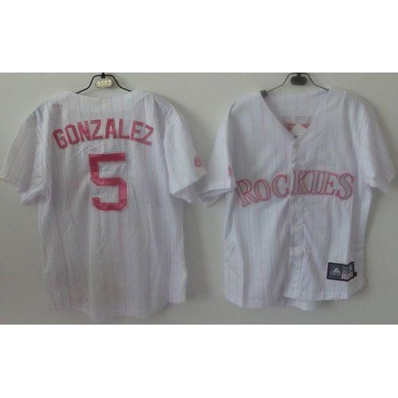 Rockies #5 Carlos Gonzalez White(Pink Strip) Women's Fashion Stitched MLB Jersey