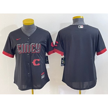 Women's Cincinnati Reds Black 2023 City Connect With Patch Stitched Baseball Jersey(Run Small)