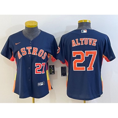 Women's Houston Astros #27 Jose Altuve Navy With Patch Cool Base Stitched Baseball Jersey(Run Small)