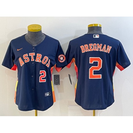 Women's Houston Astros #2 Alex Bregman Navy With Patch Cool Base Stitched Baseball Jersey(Run Small)