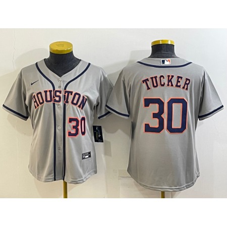 Women's Houston Astros #30 Kyle Tucker Gray Cool Base Stitched Baseball Jersey(Run Small)