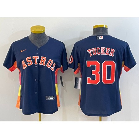 Women's Houston Astros #30 Kyle Tucker Navy With Patch Cool Base Stitched Baseball Jersey(Run Small)