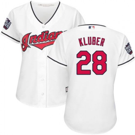 indians #28 Corey Kluber White 2016 World Series Bound Women's Home Stitched MLB Jersey