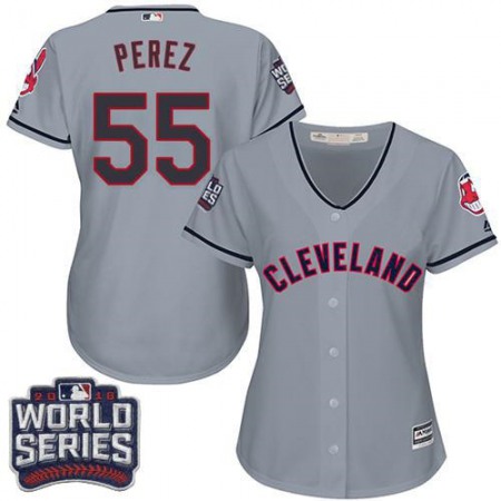 indians #55 Roberto Perez Grey 2016 World Series Bound Women's Road Stitched MLB Jersey