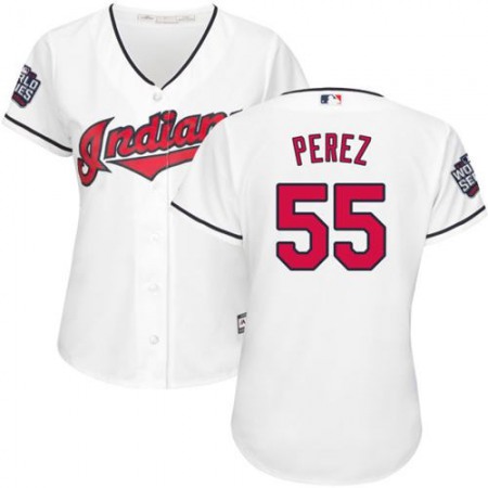 indians #55 Roberto Perez White 2016 World Series Bound Women's Home Stitched MLB Jersey