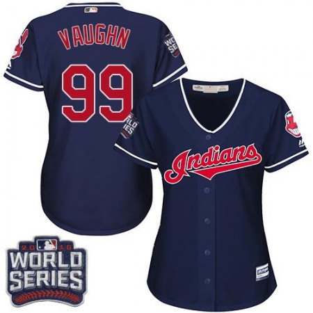 indians #99 Ricky Vaughn Navy Blue 2016 World Series Bound Women's Alternate Stitched MLB Jersey