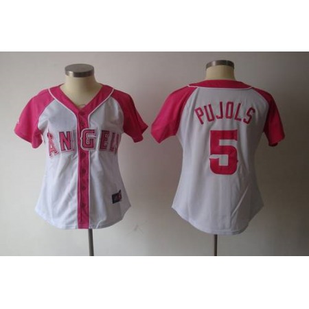 Angels of Anaheim #5 Albert Pujols White/Pink Women's Splash Fashion Stitched MLB Jersey