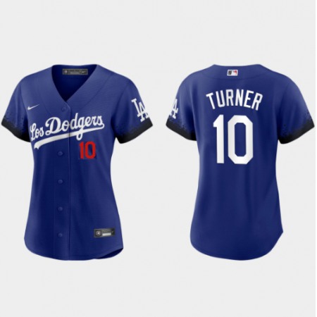 Women's Los Angeles Dodgers #10 Justin Turner 2021 Royal City Connect Cool Base Stitched Baseball Jersey(Run Small)