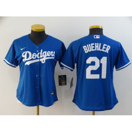 Women's Los Angeles Dodgers #21 Walker Buehler Blue Cool Base Stitched MLB Jersey(Run Small)