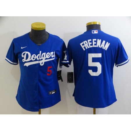 Women's Los Angeles Dodgers #5 Freddie Freeman Royal Cool Base Stitched Baseball Jersey(Run Small)