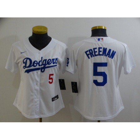 Women's Los Angeles Dodgers #5 Freddie Freeman White Cool Base Stitched Baseball Jersey(Run Small)