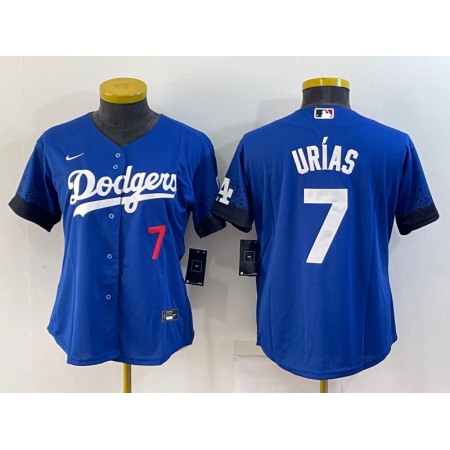 Women's Los Angeles Dodgers #7 Julio Urias Royal Cool Base Stitched Baseball Jersey(Run Small)