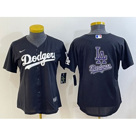 Women's Los Angeles Dodgers Black Team Big Logo Stitched Jersey(Run Small)