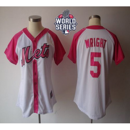 Mets #5 David Wright White/Pink W/2015 World Series Patch Women's Splash Fashion Stitched MLB Jersey