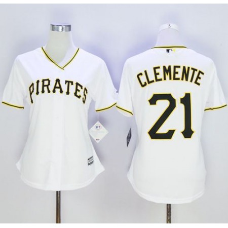 Pirates #21 Roberto Clemente White Women's Home Stitched MLB Jersey