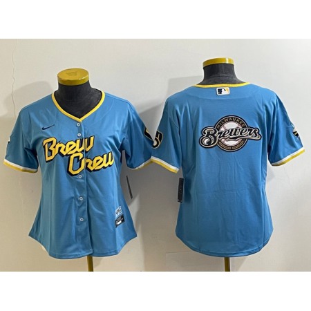 Women's Milwaukee Brewers Powder Blue Team Big Logo City Connect Stitched Jersey(Run Small)